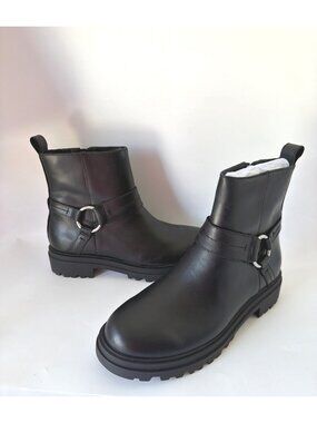 Blondo Trishell Waterproof Moto Boots Black Leather Womens Size 8